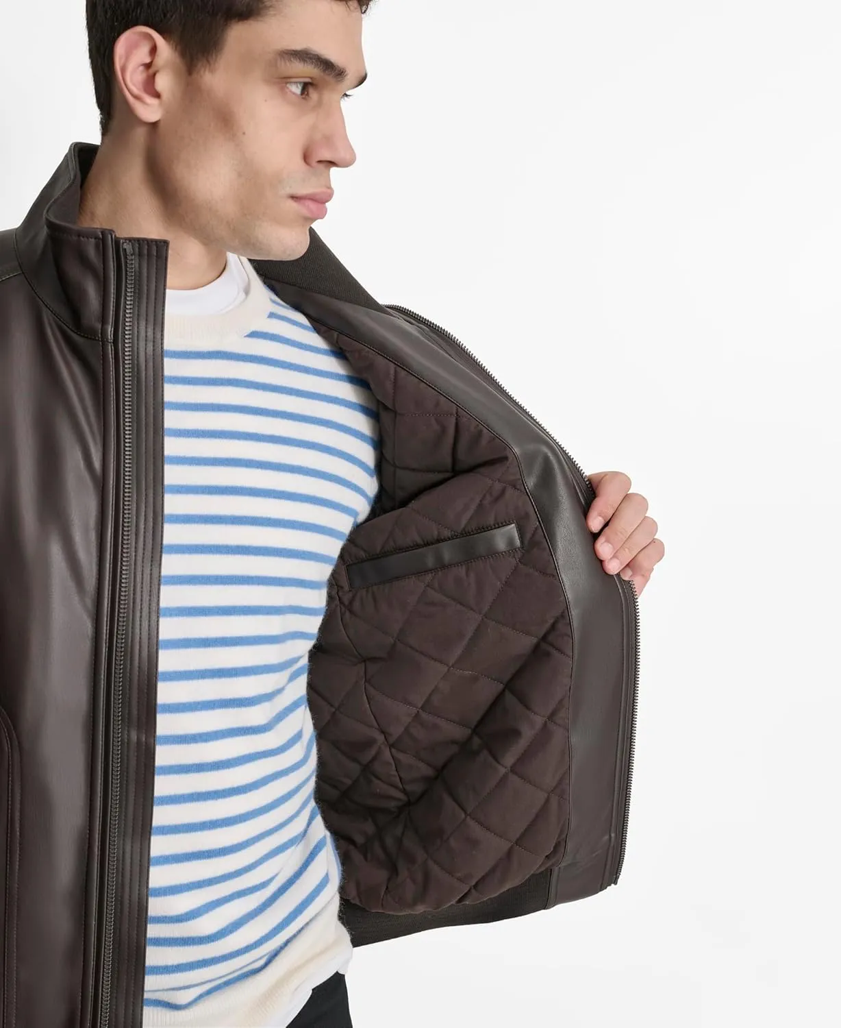 DKNY Men's Faux Leather Soft Durable Jacket