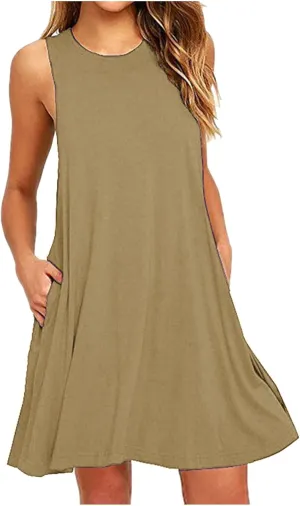 Dresses for Women 2024 Casual Summer Sleeveless Crewneck Ruffle Swing Mini Dress Sexy Flowy Beach Vacation Sundresses