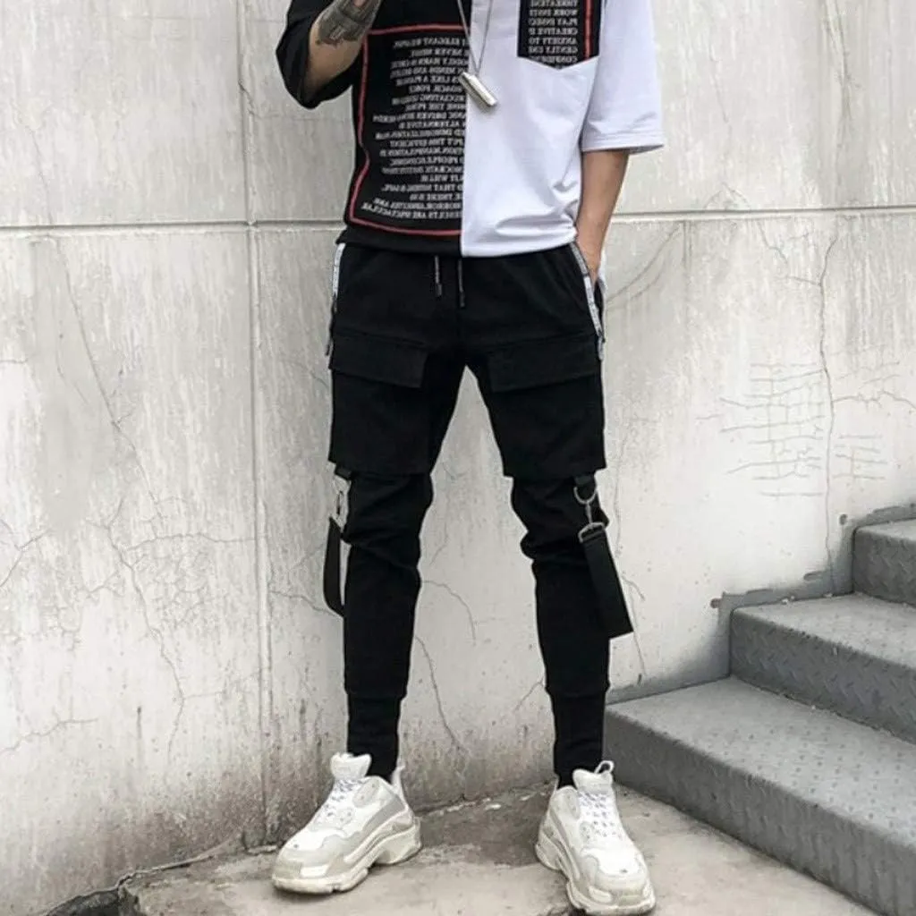 DuDubaby High Waisted Yoga Pants Men's Pockets Pencil Pants Hip Hop Patchwork Sweatpants Mens Pants Slim Fit