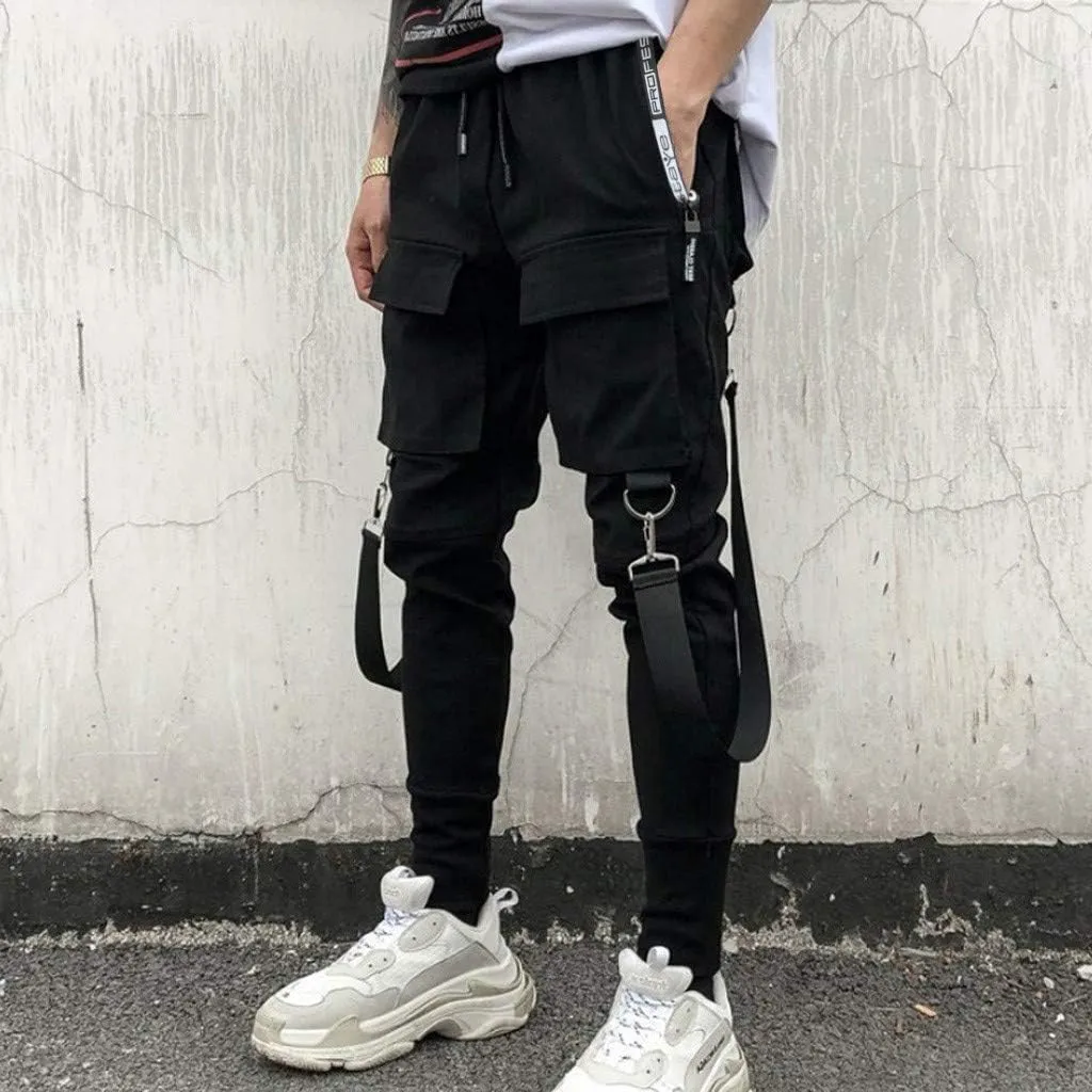 DuDubaby High Waisted Yoga Pants Men's Pockets Pencil Pants Hip Hop Patchwork Sweatpants Mens Pants Slim Fit