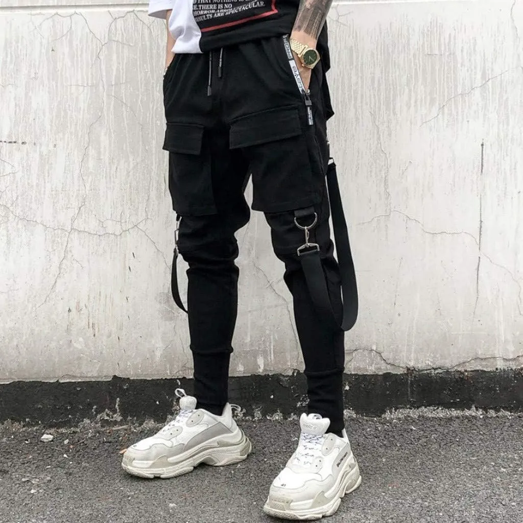 DuDubaby High Waisted Yoga Pants Men's Pockets Pencil Pants Hip Hop Patchwork Sweatpants Mens Pants Slim Fit