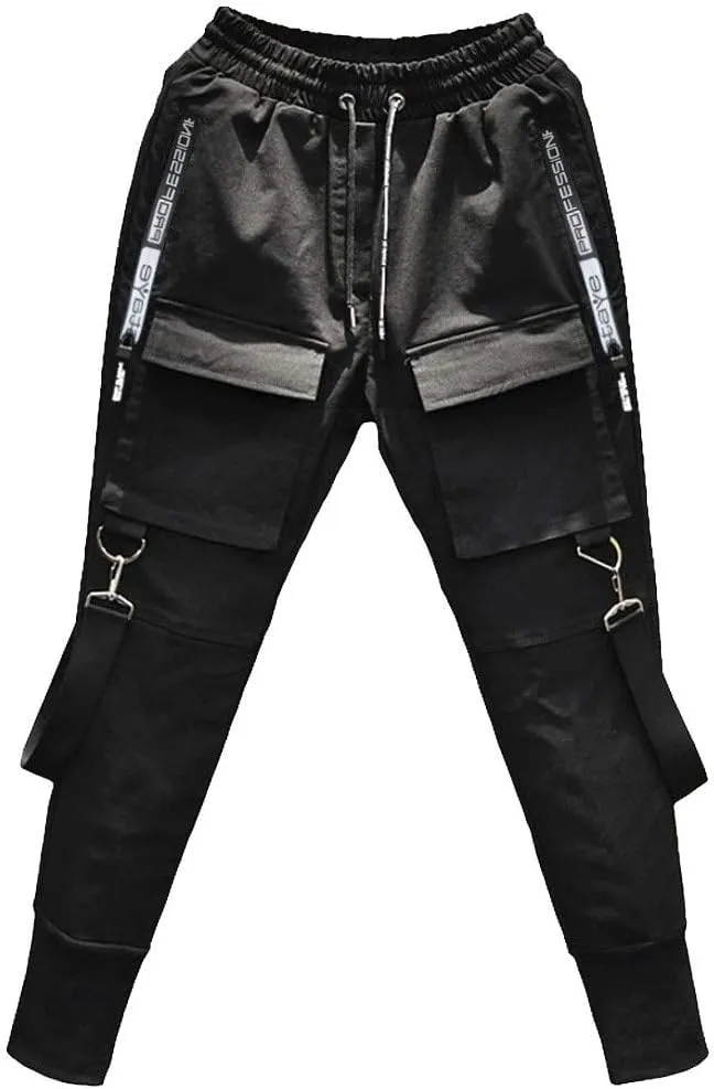 DuDubaby High Waisted Yoga Pants Men's Pockets Pencil Pants Hip Hop Patchwork Sweatpants Mens Pants Slim Fit
