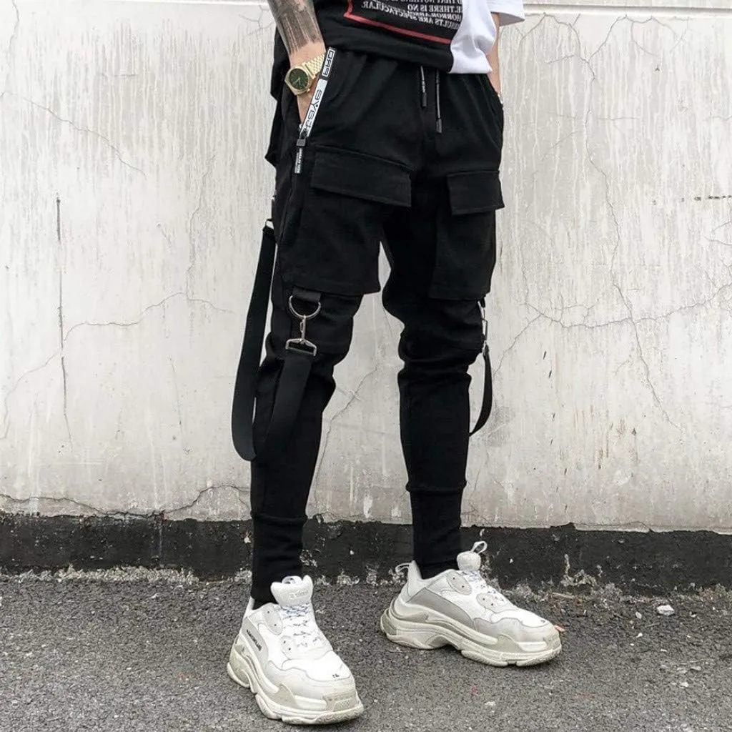DuDubaby High Waisted Yoga Pants Men's Pockets Pencil Pants Hip Hop Patchwork Sweatpants Mens Pants Slim Fit