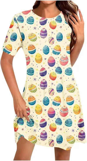 Easter Dress for Women 2025 Sleeveless Funny Printed Mini Dress Easter Cute Rabbit Graphic Casual Dresses Clothes