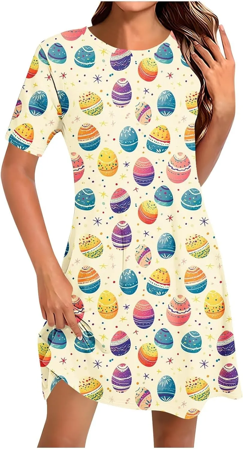 Easter Dress for Women 2025 Sleeveless Funny Printed Mini Dress Easter Cute Rabbit Graphic Casual Dresses Clothes