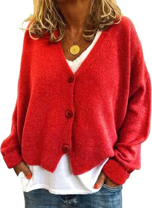 ebossy Women's Vintage Preppy Cable Knit Cardigan Sweather Casual Plain Artistic Aesthetic Oversized Crop Jacket Top