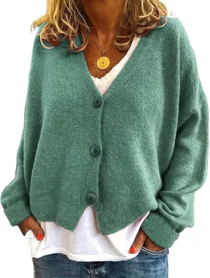 ebossy Women's Vintage Preppy Cable Knit Cardigan Sweather Casual Plain Artistic Aesthetic Oversized Crop Jacket Top