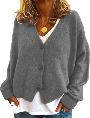 ebossy Women's Vintage Preppy Cable Knit Cardigan Sweather Casual Plain Artistic Aesthetic Oversized Crop Jacket Top