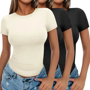 Ekouaer Womens Basic Tee Shirts 3 Pack Short Sleeve Crew Neck Thermal Underwear Tops Base Layer