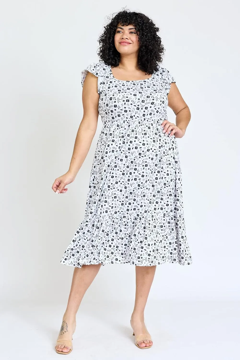 Eloges Women's Butterfly Sleeve Floral Midi Dress | S-3X