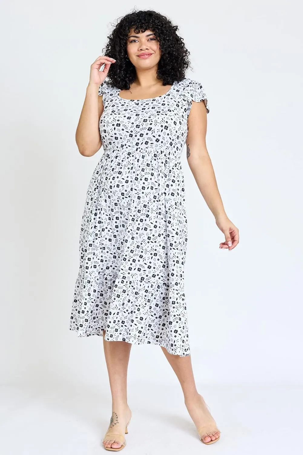 Eloges Women's Butterfly Sleeve Floral Midi Dress | S-3X