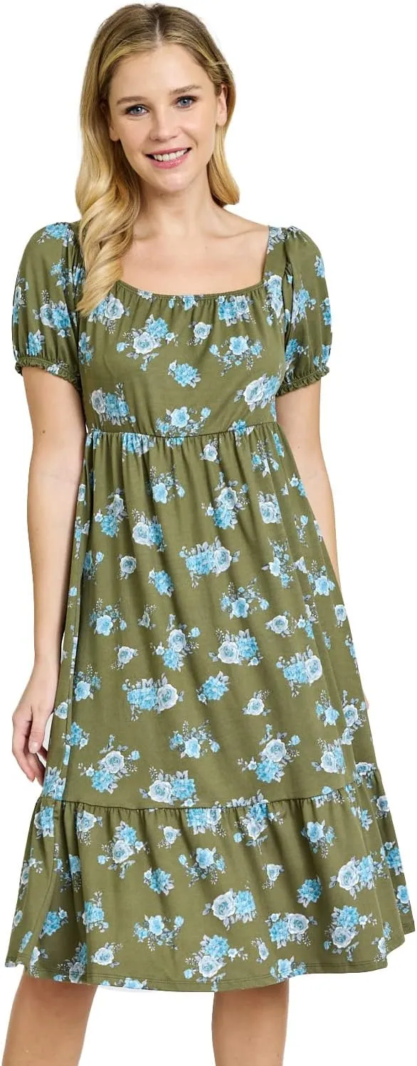 Eloges Women's Square Neck Puff Sleeve Floral Midi Dress