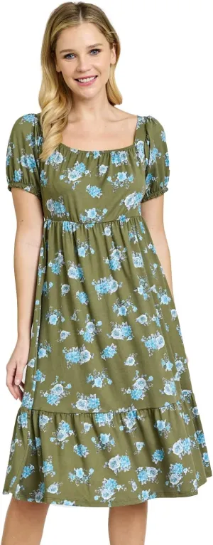 Eloges Women's Square Neck Puff Sleeve Floral Midi Dress
