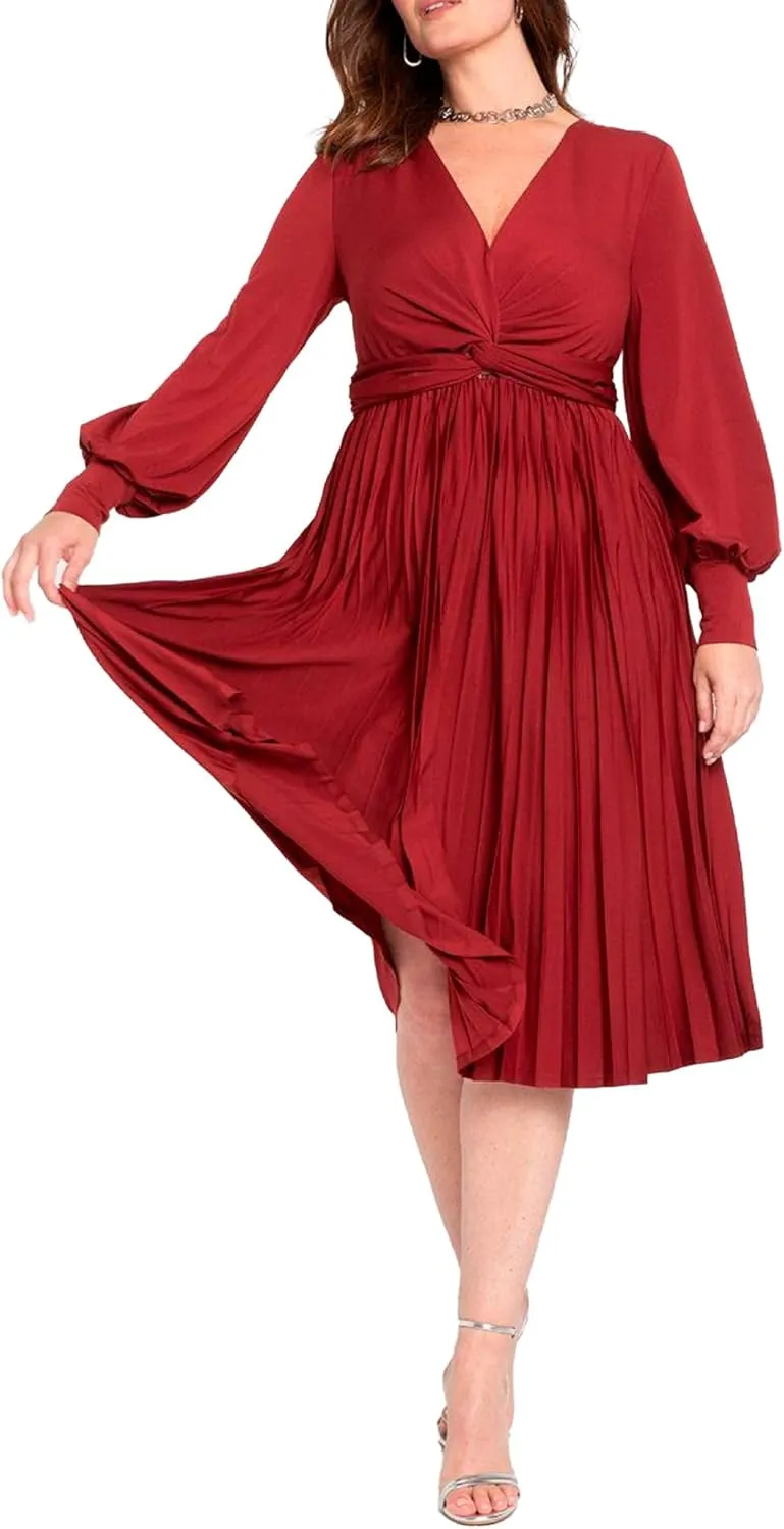 ELOQUII Women's Plus Size Knot Front Pleated Skirt Dress