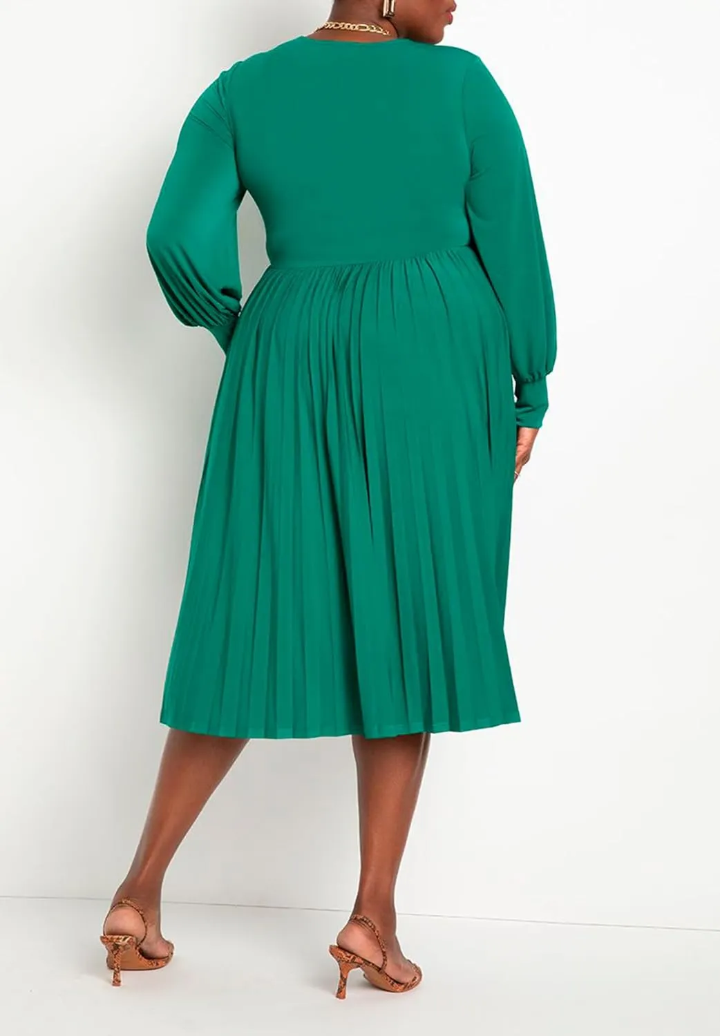 ELOQUII Women's Plus Size Knot Front Pleated Skirt Dress