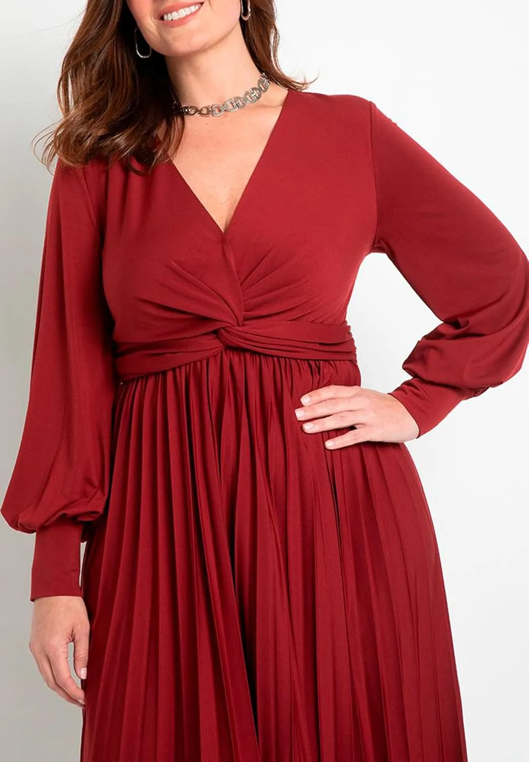 ELOQUII Women's Plus Size Knot Front Pleated Skirt Dress