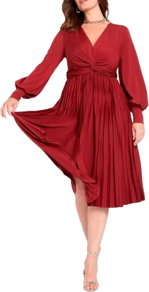 ELOQUII Women's Plus Size Knot Front Pleated Skirt Dress