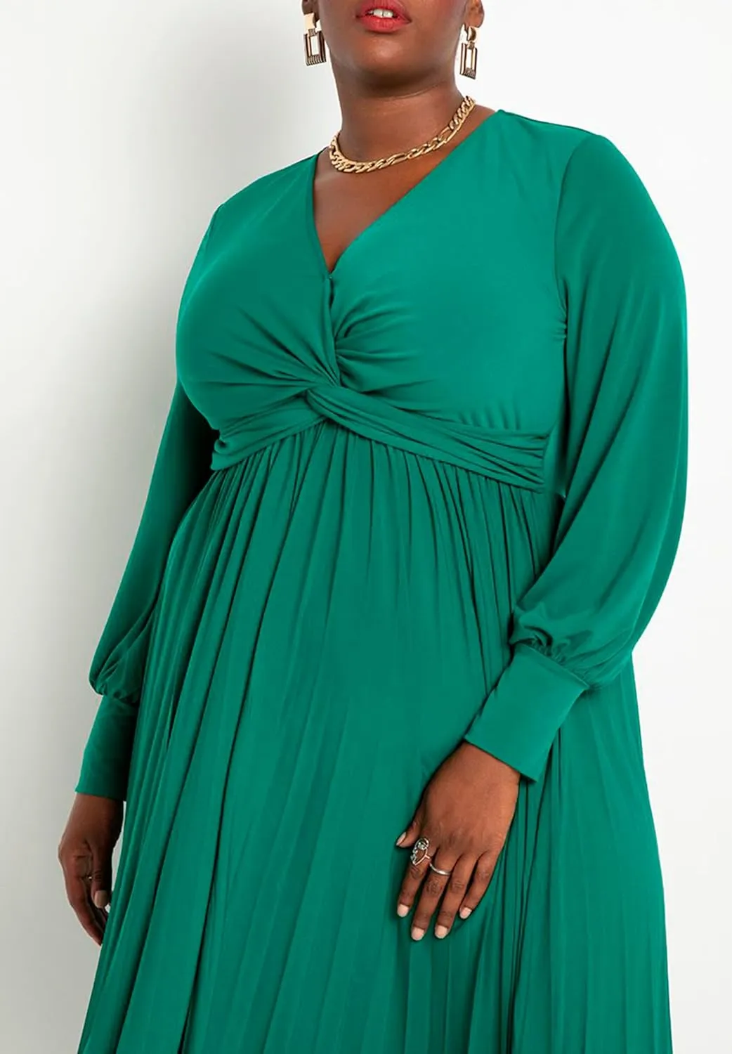 ELOQUII Women's Plus Size Knot Front Pleated Skirt Dress