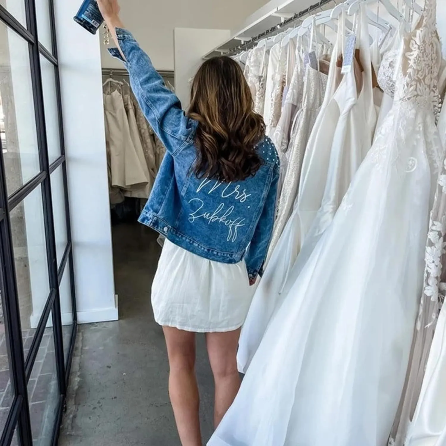 Embroidered Bride Denim Jacket, Bride Jean Jacket, Future Mrs Jacket, Custom Personalized Pearl Denim Jacket, Wedding Jean Jacket, Wedding Gift, Bachelorette Party Anniversary (S, Blue)
