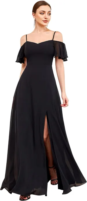 Ever-Pretty Women's Formal Dresses Off Shoulder Short Sleeve Split A-Line Floor Length Bridesmaid Dresses 0237