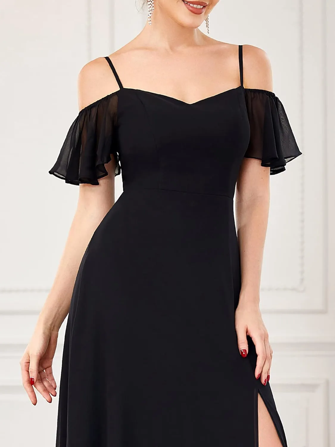 Ever-Pretty Women's Formal Dresses Off Shoulder Short Sleeve Split A-Line Floor Length Bridesmaid Dresses 0237