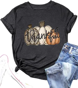 Fall Shirt for Women Thankful Grateful Blessed Graphic Vintage Thanksgiving Halloween Shirts Fall Tops Tee