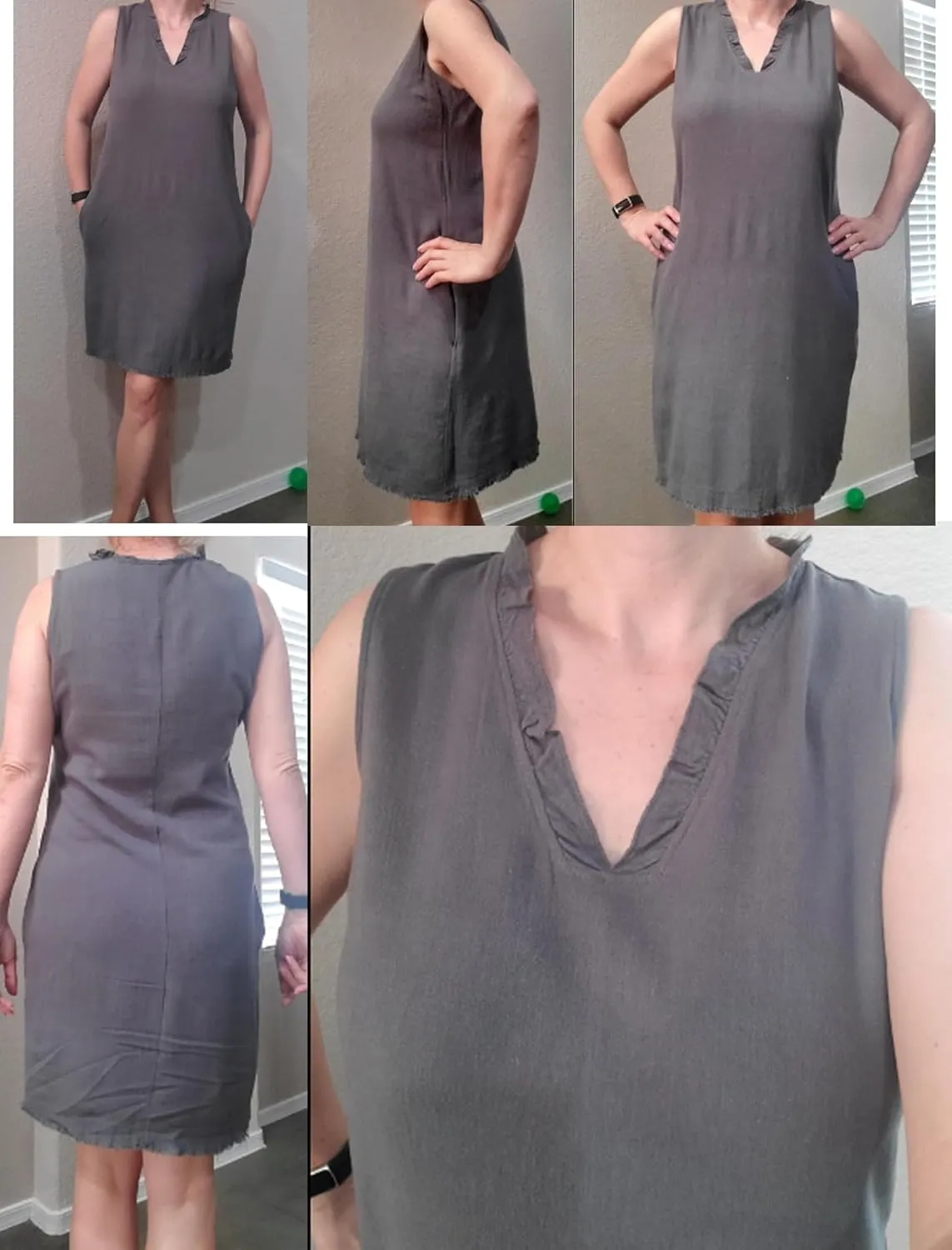 Famulily Women Cute Sleeveless Ruffled Deep V Neck Dresses Cotton Linen Dress for Summer Casual Shift Dress with Pockets