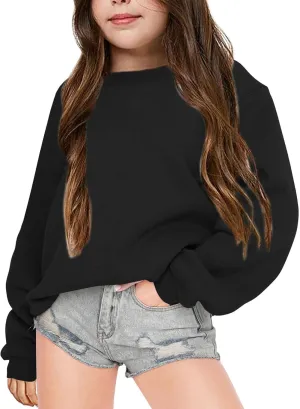 Fanway&EC Girls Casual Crewneck Sweatshirts Long Sleeve Cute Pullover Oversized Lightweight Fleece Tops