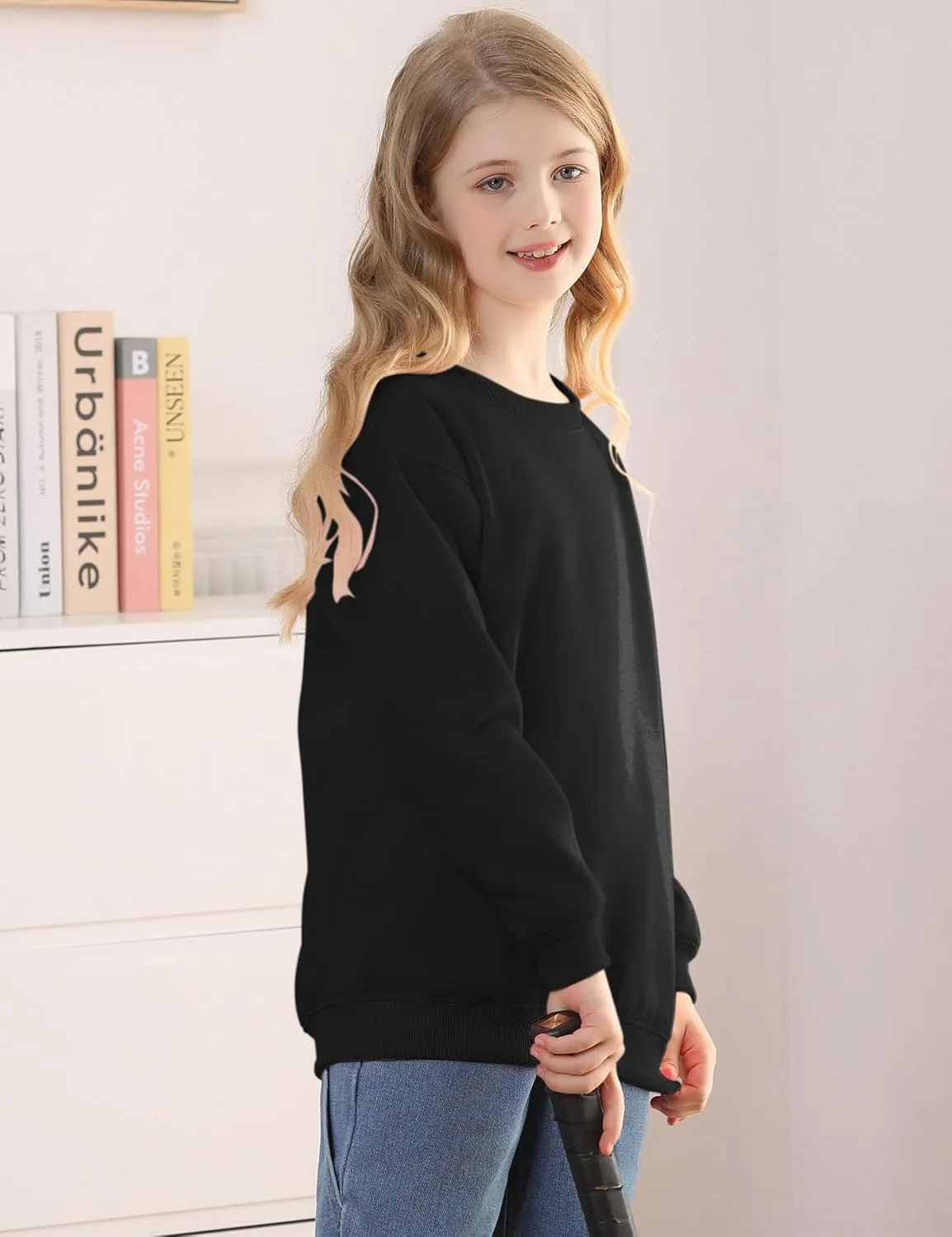 Fanway&EC Girls Casual Crewneck Sweatshirts Long Sleeve Cute Pullover Oversized Lightweight Fleece Tops