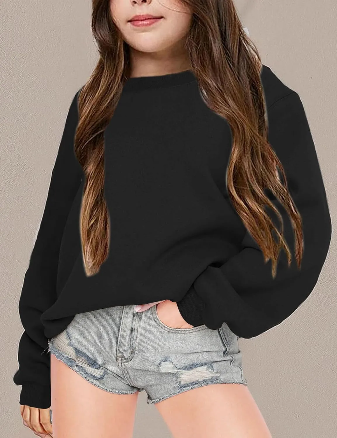 Fanway&EC Girls Casual Crewneck Sweatshirts Long Sleeve Cute Pullover Oversized Lightweight Fleece Tops