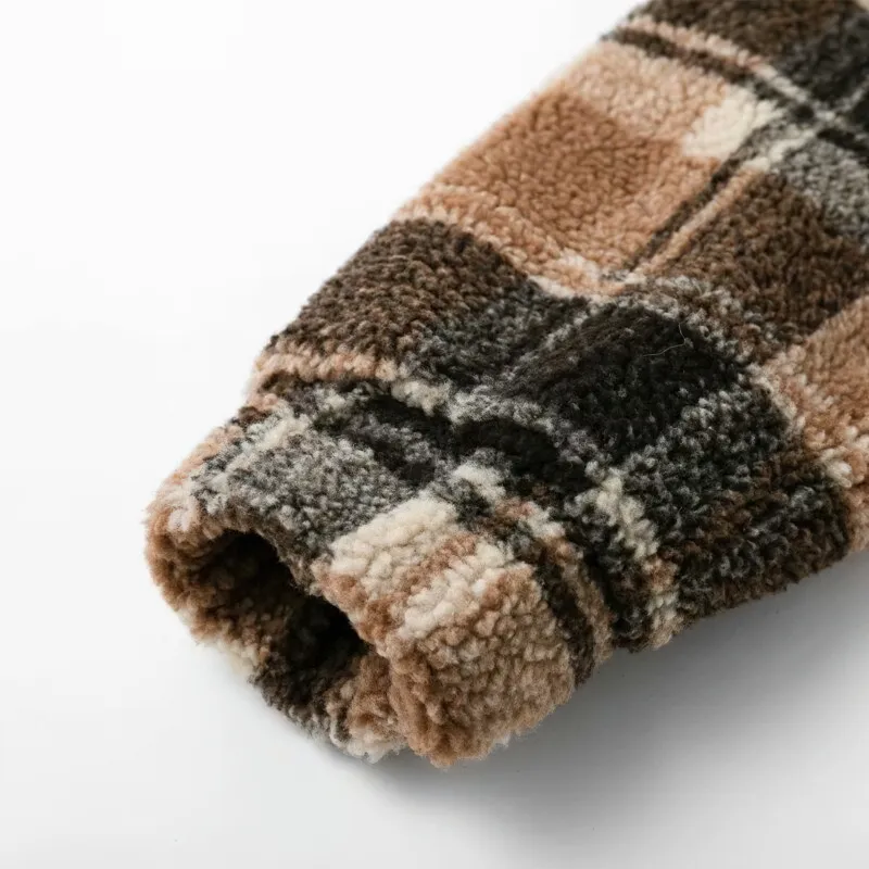 Fashion Women's Plaid Lamb Wool Jacket / Vintage Zipper Fleece Warm Jacket
