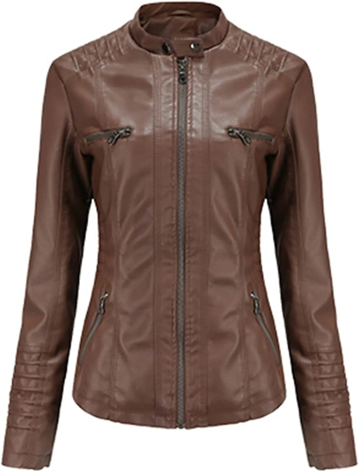 Faux Leather Jacket Women Motorcycle Coat for Biker with Removable Hood XS-4XL