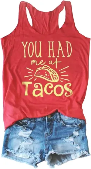 FECAFO You Had Me at Tacos Tank Top Women Tacos Graphic Sleeveless Casual Muscle Tank Tee
