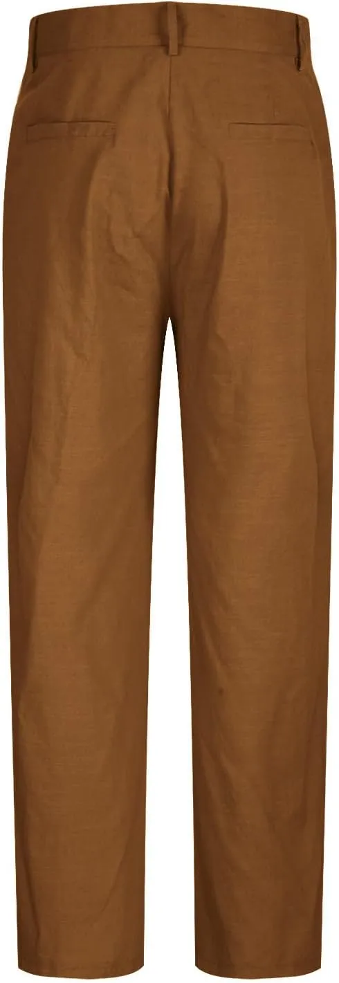 Finelylove Cotton Linen Pants Men Straight Leg Pleated Work Dress Pants Relaxed Fit Casual Leisure Chino Trousers