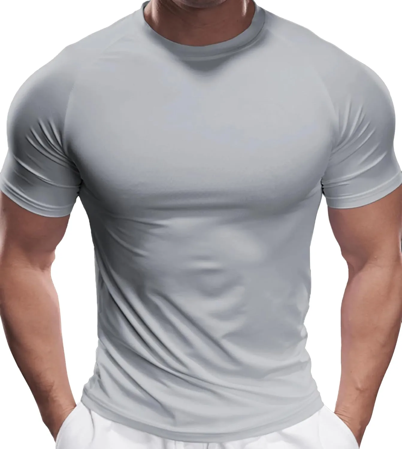 Fioboc Compression Shirts Active Crew Neck Tee Moisture Wicking Quick Dry Gym Running Shirts S-4XL