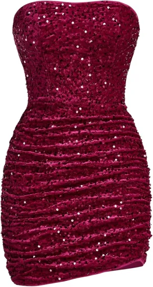 Floerns Women's Sequin Dress Sparkly Party Bodycon Mini Dress Strapless Tube Tops Dress