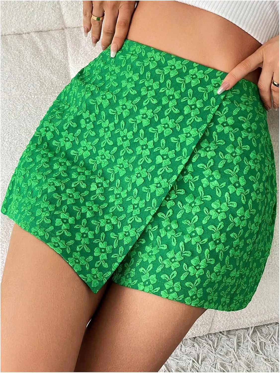 Floerns Women's Summer Wrap High Waist Floral Textured Skorts Mini Skirt Shorts