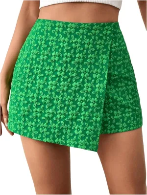 Floerns Women's Summer Wrap High Waist Floral Textured Skorts Mini Skirt Shorts