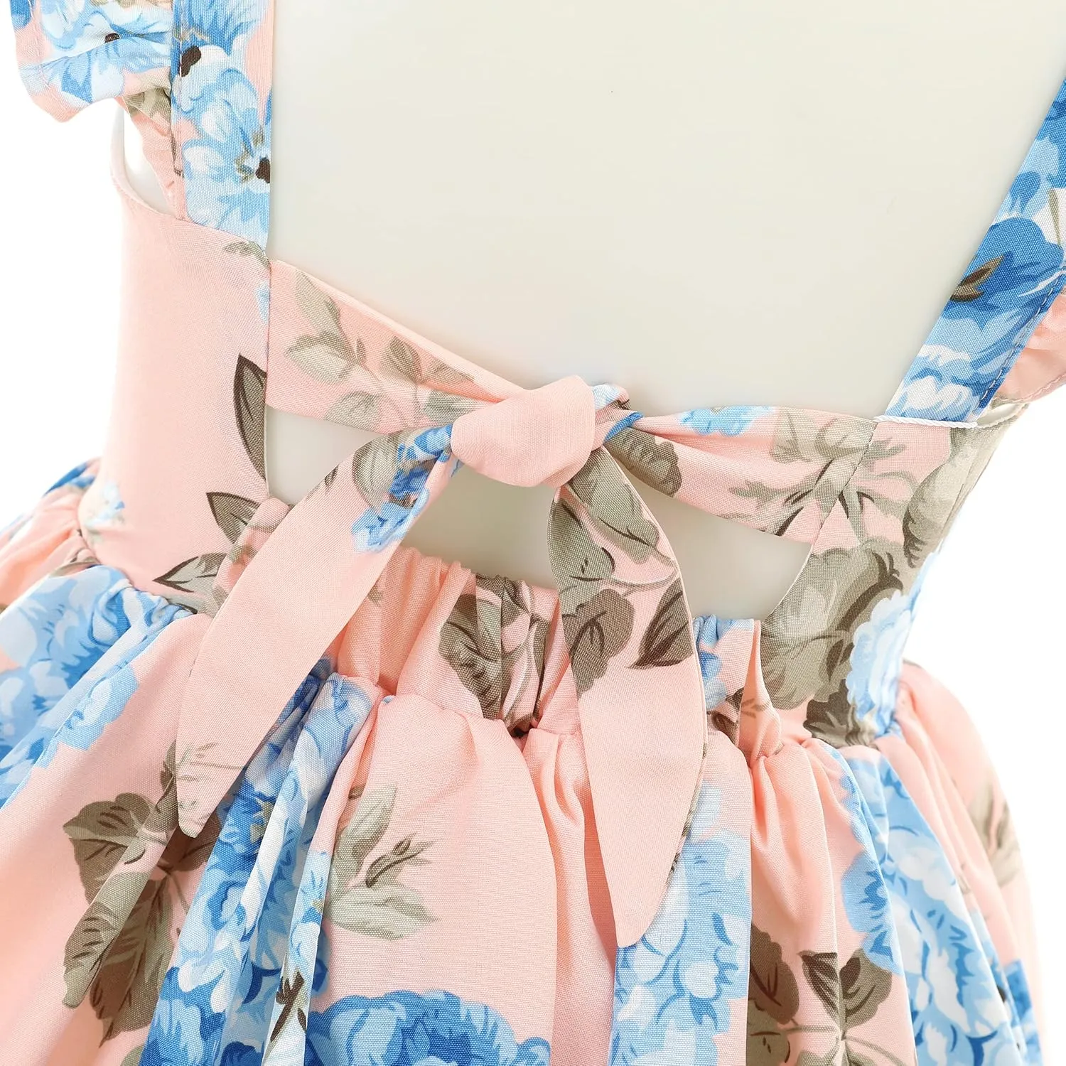 Flofallzique Summer Girls Floral Dress Ruffle Sleeve Tie Back Vintage Toddler Birthday Tea Party Dresses