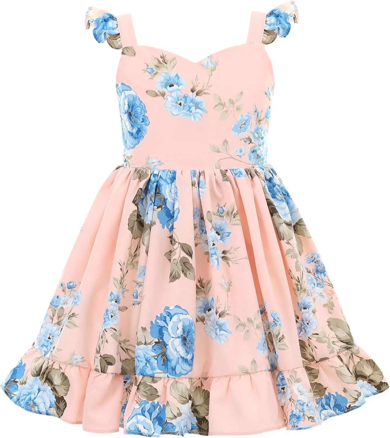 Flofallzique Summer Girls Floral Dress Ruffle Sleeve Tie Back Vintage Toddler Birthday Tea Party Dresses