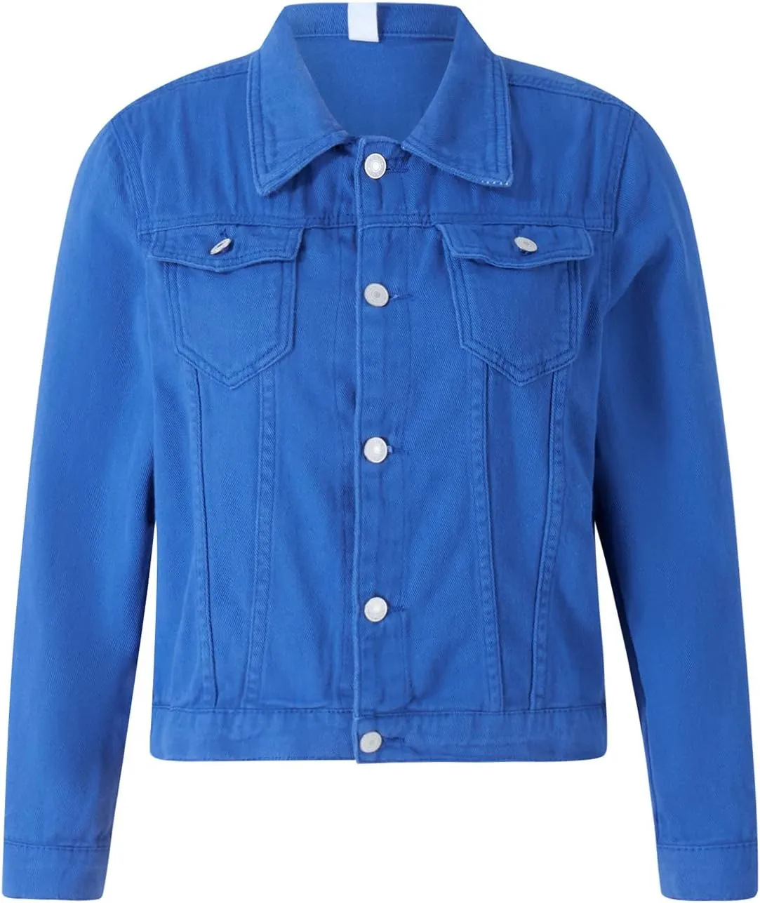 FOMOYUU Women's Cropped Denim Jacket Button Down Long Sleeve Vintage Casual Jean Coat Classic Trucker Jacket Outerwear