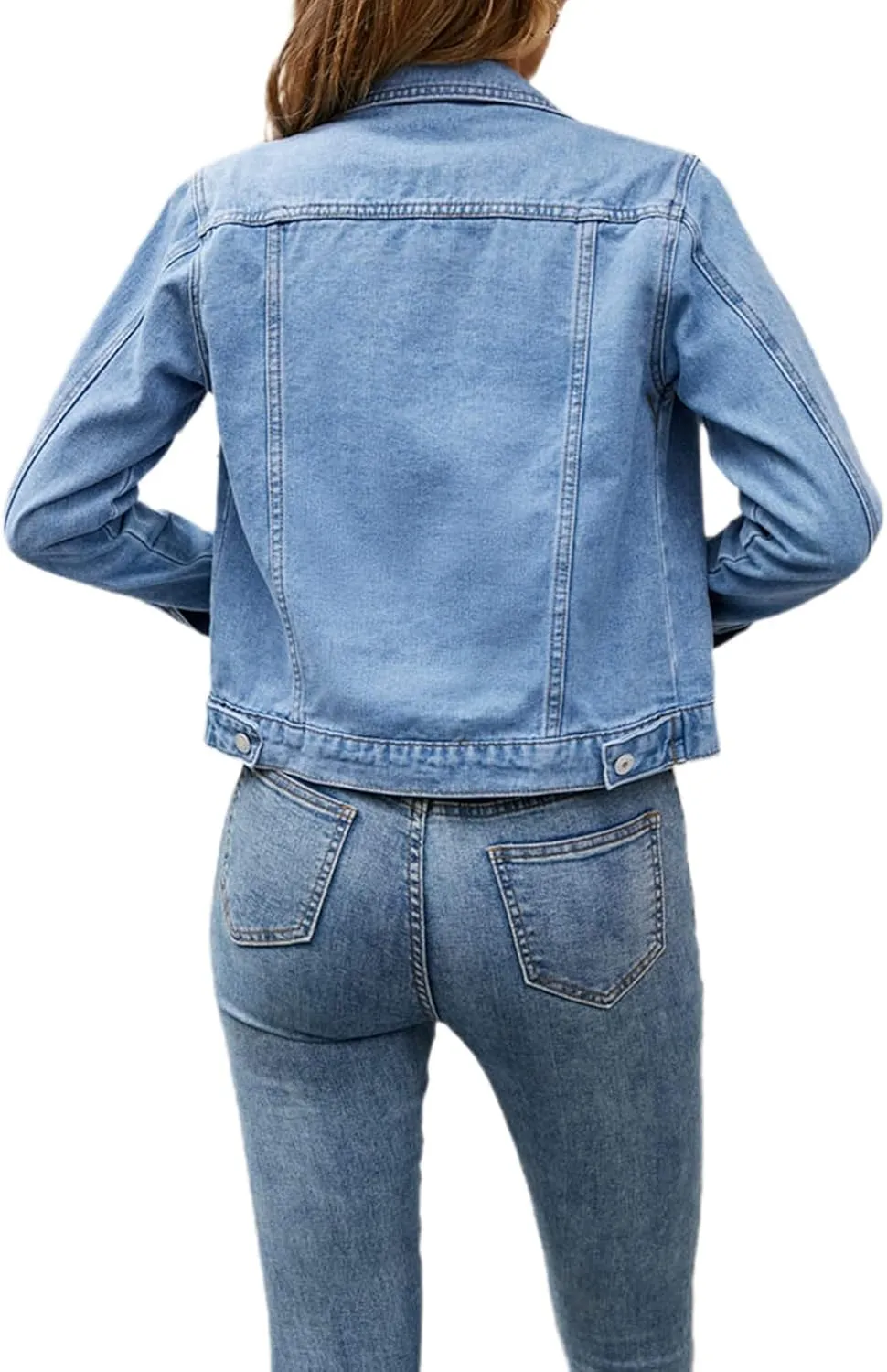 FOMOYUU Women's Cropped Denim Jacket Button Down Long Sleeve Vintage Casual Jean Coat Classic Trucker Jacket Outerwear