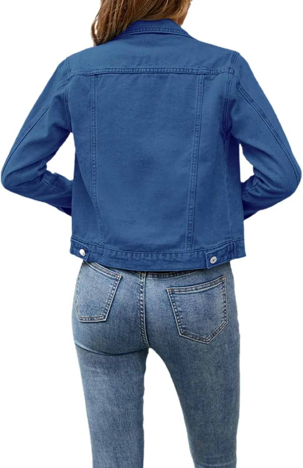 FOMOYUU Women's Cropped Denim Jacket Button Down Long Sleeve Vintage Casual Jean Coat Classic Trucker Jacket Outerwear