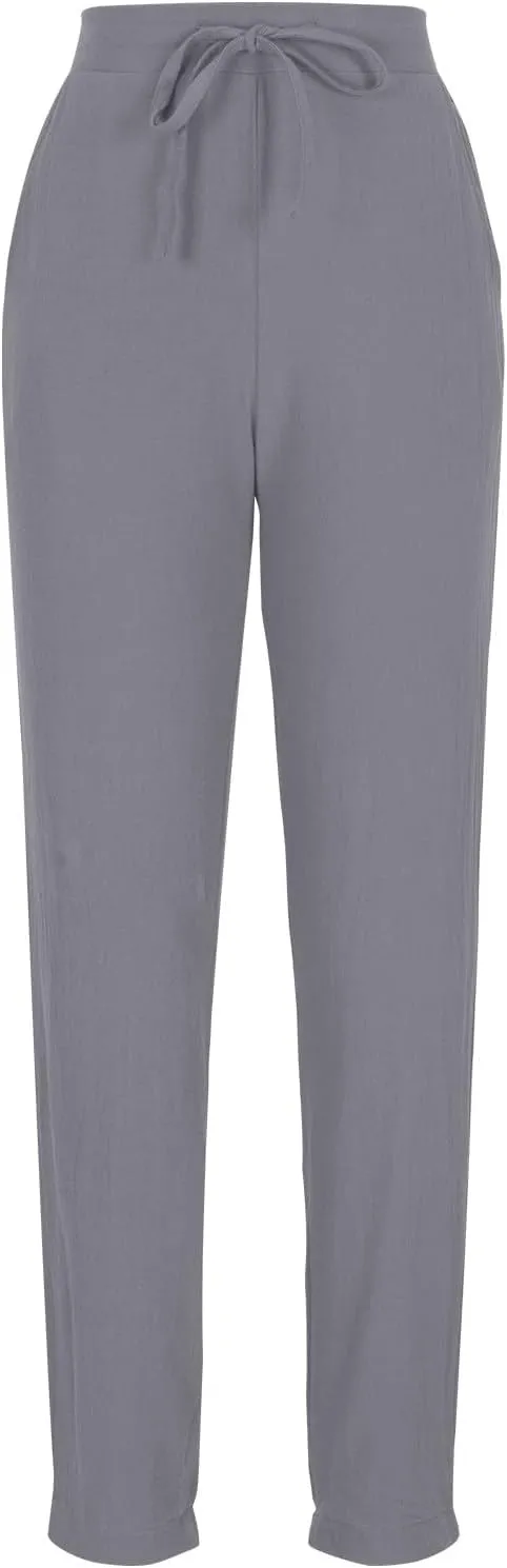 FZYLQY 2025 Linen Pants for Women Summer Casual High Waisted Drawstring Beach Pants Trendy Solid Color Trousers with Pockets