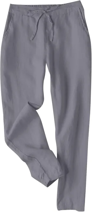 FZYLQY 2025 Linen Pants for Women Summer Casual High Waisted Drawstring Beach Pants Trendy Solid Color Trousers with Pockets