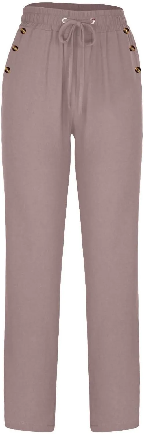 FZYLQY 2PC Womens Casual Loose Elastic Waist Linen Pants 2025 Loose Fit Trousers with Pockets Loose Flowy Yoga Sweatpants