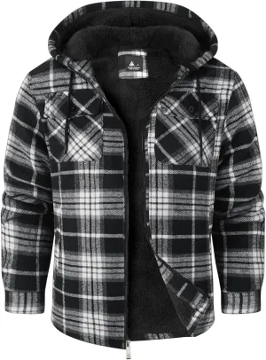 GEEK LIGHTING Men's Flannel Shirts Jacket Sherpa Lined Fleece Plaid Hoodie Long Sleeve Winter Warm Coat