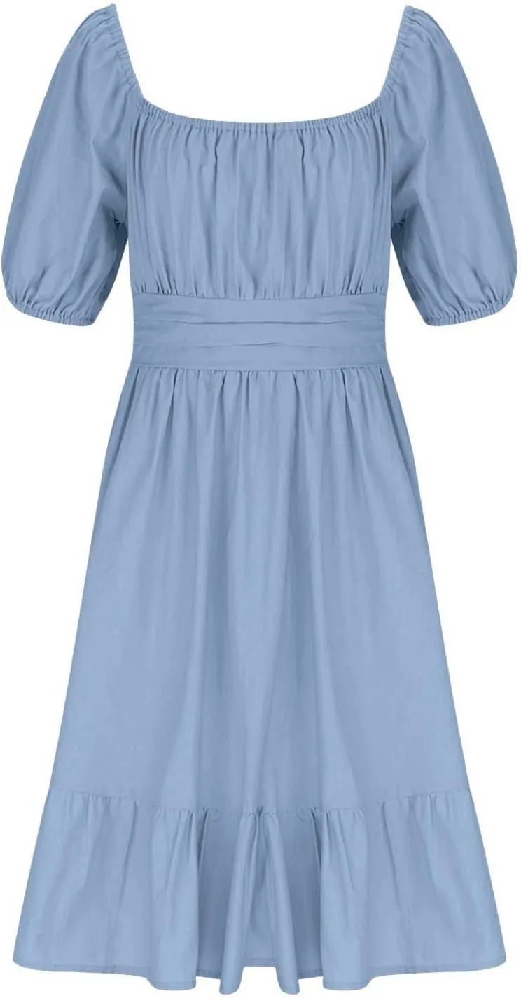 Girls Lantern Sleeve Tie Back Dresses Summer Casual Square Neck Backless Ruffle Dress A-Line Party Mini Dress
