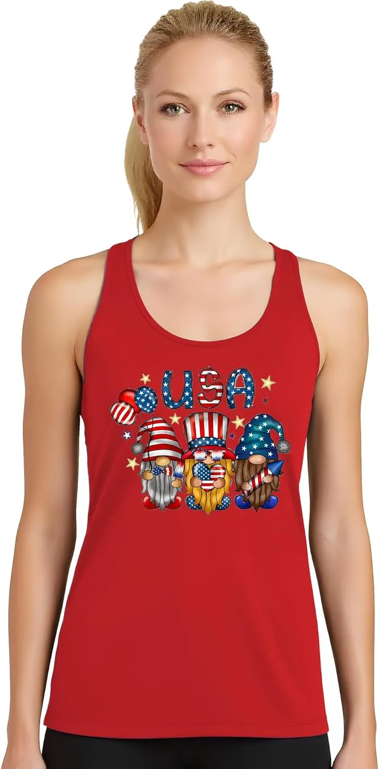 Gnome 4th of July Tank Top Women Patriotic USA Flag Shirt American Flag Sleeveless Tee