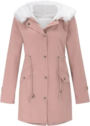 GOKKILRW Winter Coat for Women Thicken Warm Sherpa Fleece Lined Hooded Parkas Cotton Padded Coat Thermal Zip Up Puffer Jacket